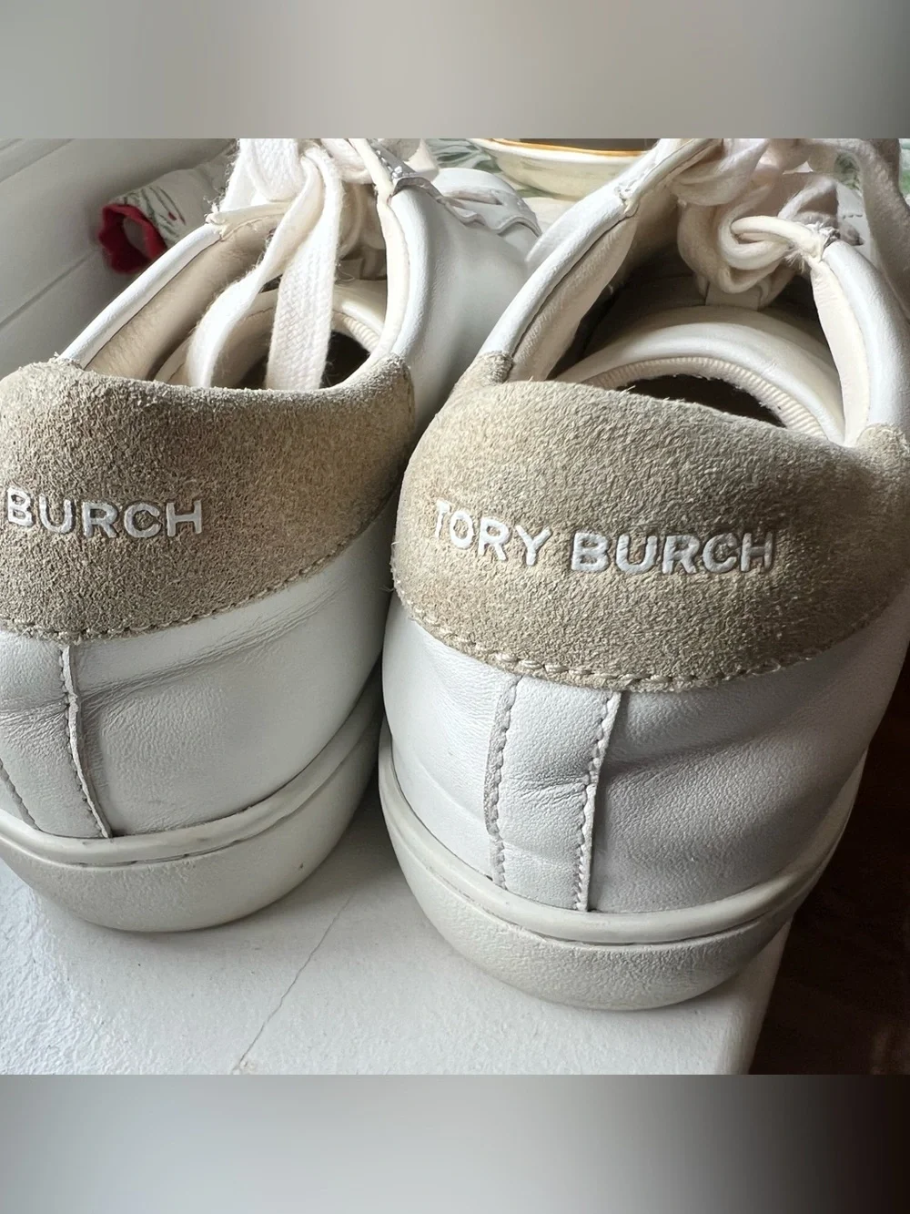 Tory Burch White Leather Logo Lace-Up Sneakers